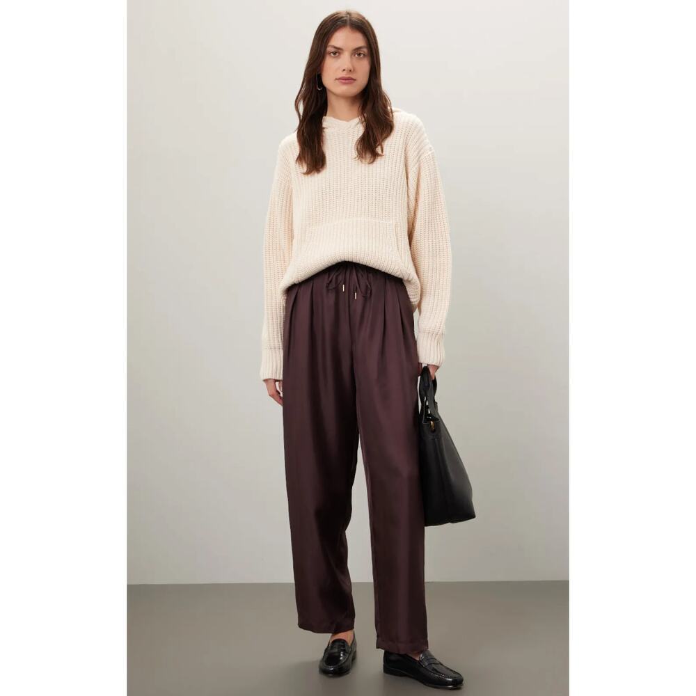 Silk Laundry Slouch Brown Satin Pants